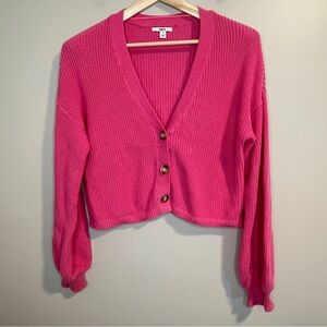 BAR III Cotton Cropped Drop-Shoulder Cardigan Pink S